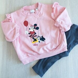 H&M Disney Sweatshirt Leggings Set Pink Minnie Mouse Ruffle Baby Girl 4-6 Months